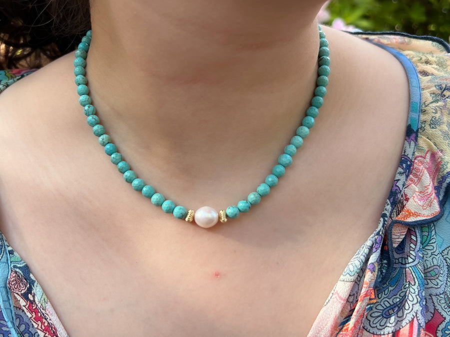 Turquoise Necklace with Freshwater Pearl