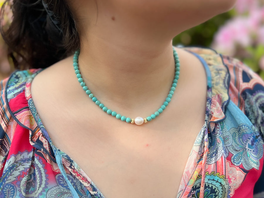 Turquoise Necklace with Freshwater Pearl