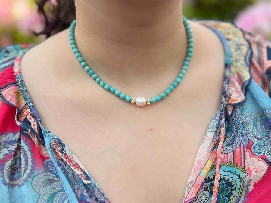 Turquoise Necklace with Freshwater Pearl