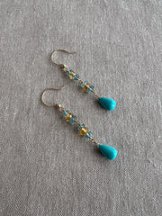 Turquoise Dangle Earrings with Aquamarines and Citrines
