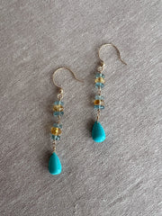 Turquoise Dangle Earrings with Aquamarines and Citrines
