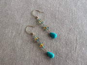 Turquoise Dangle Earrings with Aquamarines and Citrines
