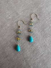 Turquoise Dangle Earrings with Aquamarines and Citrines