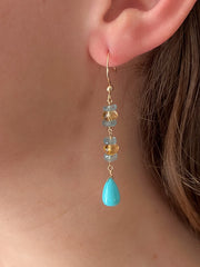 Turquoise Dangle Earrings with Aquamarines and Citrines