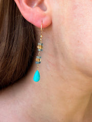 Turquoise Dangle Earrings with Aquamarines and Citrines