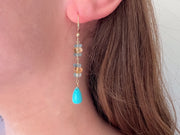 Turquoise Dangle Earrings with Aquamarines and Citrines