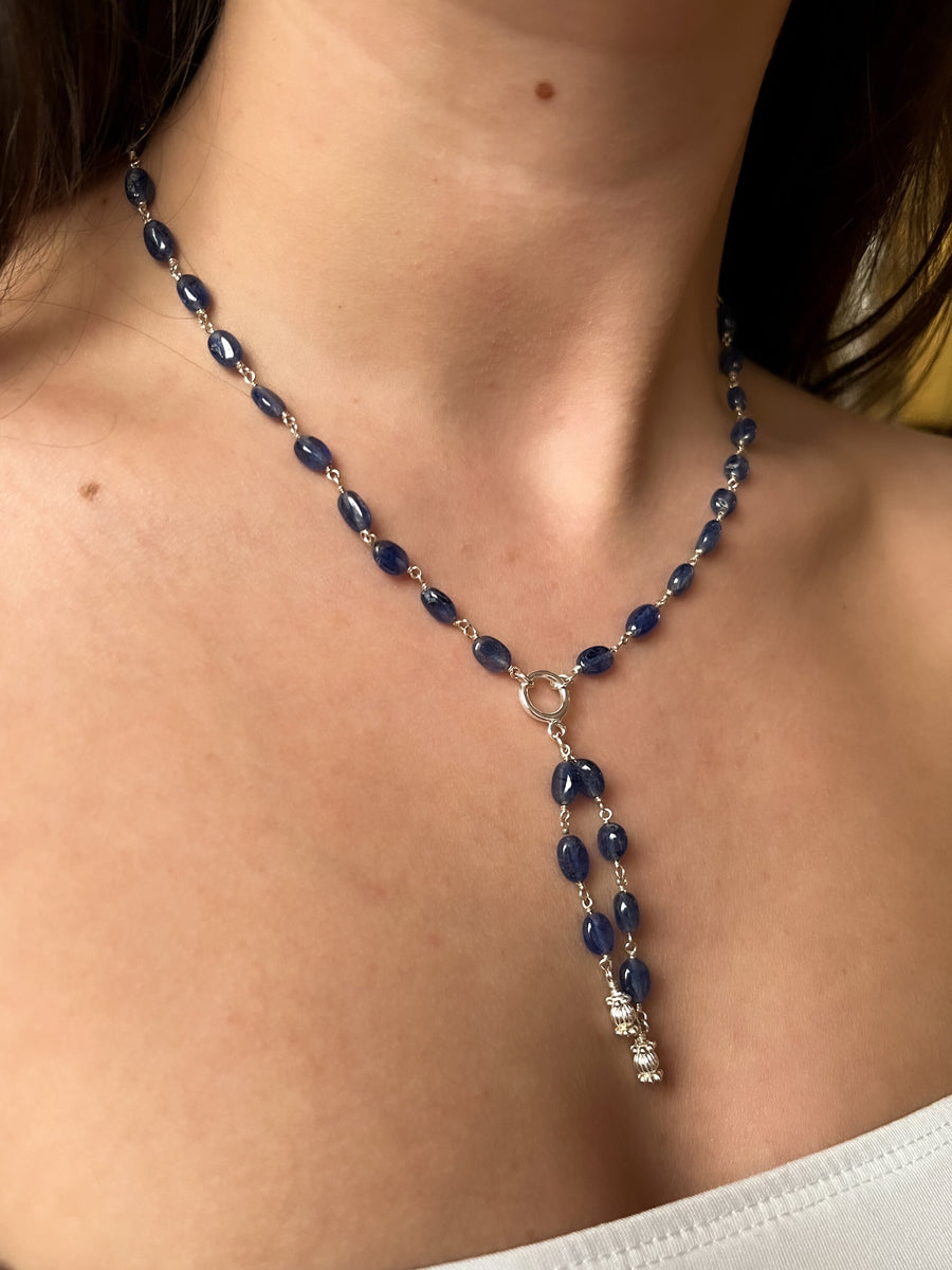 Sapphire and Sterling Silver Lariat Style Necklace