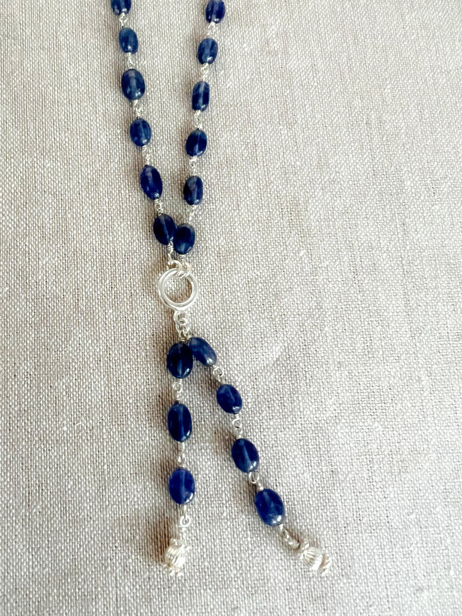 Sapphire and Sterling Silver Lariat Style Necklace