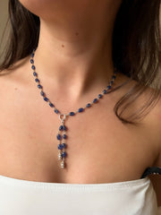 Sapphire and Sterling Silver Lariat Style Necklace