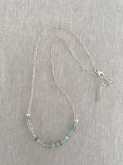 Dainty Sterling Silver Necklace with Aquamarine Focal Bar