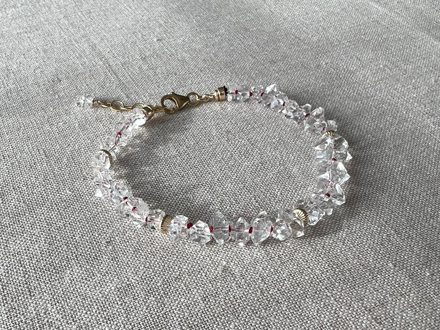 AAA Herkimer Diamond Bracelet on Burgundy Silk with Gold Accents, April Birthstone, Natural Herkimer Diamonds, Boho, Gift for Her, Timeless