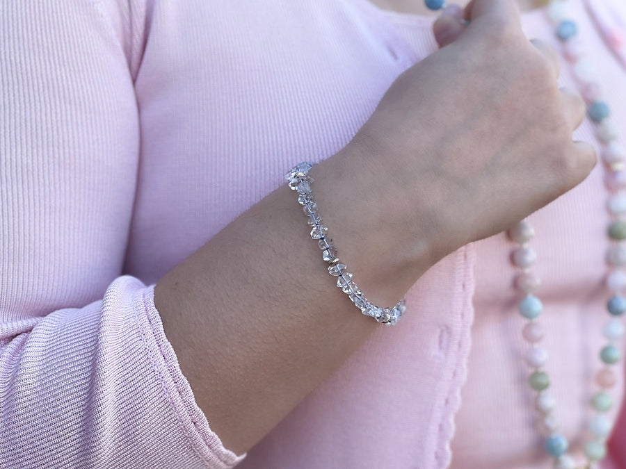 AAA Herkimer Diamond Bracelet on Blue Silk with Gold Accents, April Birthstone, Natural Herkimer Diamonds, Boho, Gift for Her, Timeless