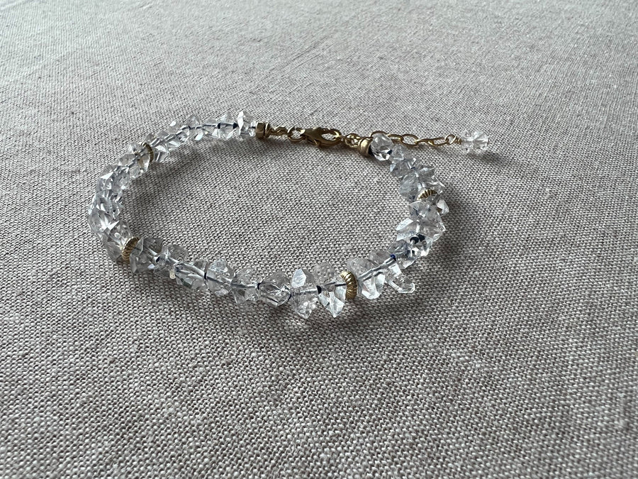 AAA Herkimer Diamond Bracelet on Blue Silk with Gold Accents, April Birthstone, Natural Herkimer Diamonds, Boho, Gift for Her, Timeless