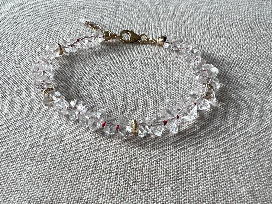 AAA Herkimer Diamond Bracelet on Burgundy Silk with Gold Accents, April Birthstone, Natural Herkimer Diamonds, Boho, Gift for Her, Timeless