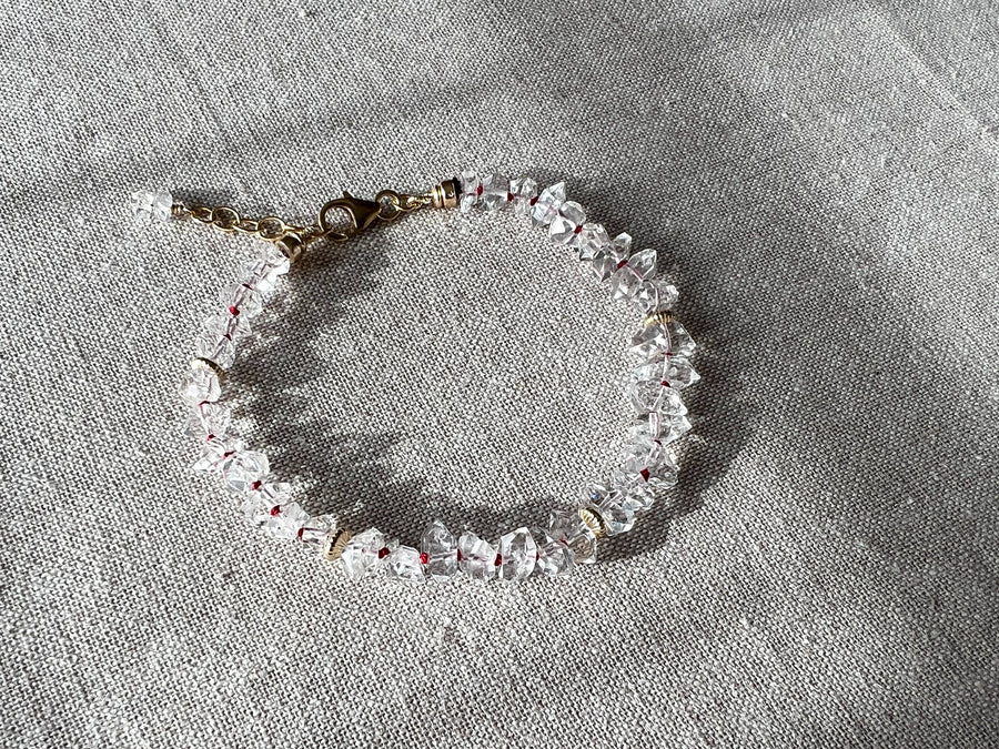 AAA Herkimer Diamond Bracelet on Burgundy Silk with Gold Accents, April Birthstone, Natural Herkimer Diamonds, Boho, Gift for Her, Timeless