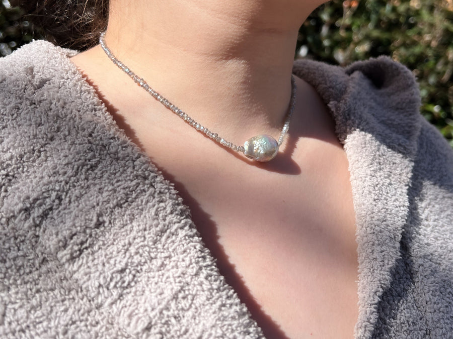 Labradorite Necklace with Baroque Pearl Accent, Gemstone Necklace, Gifts for Her, Mother's Day, Boho Style, Fall Jewelry,