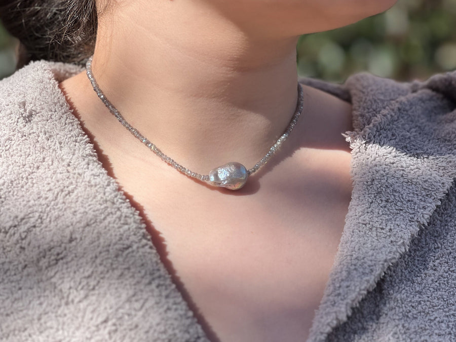 Labradorite Necklace with Baroque Pearl Accent