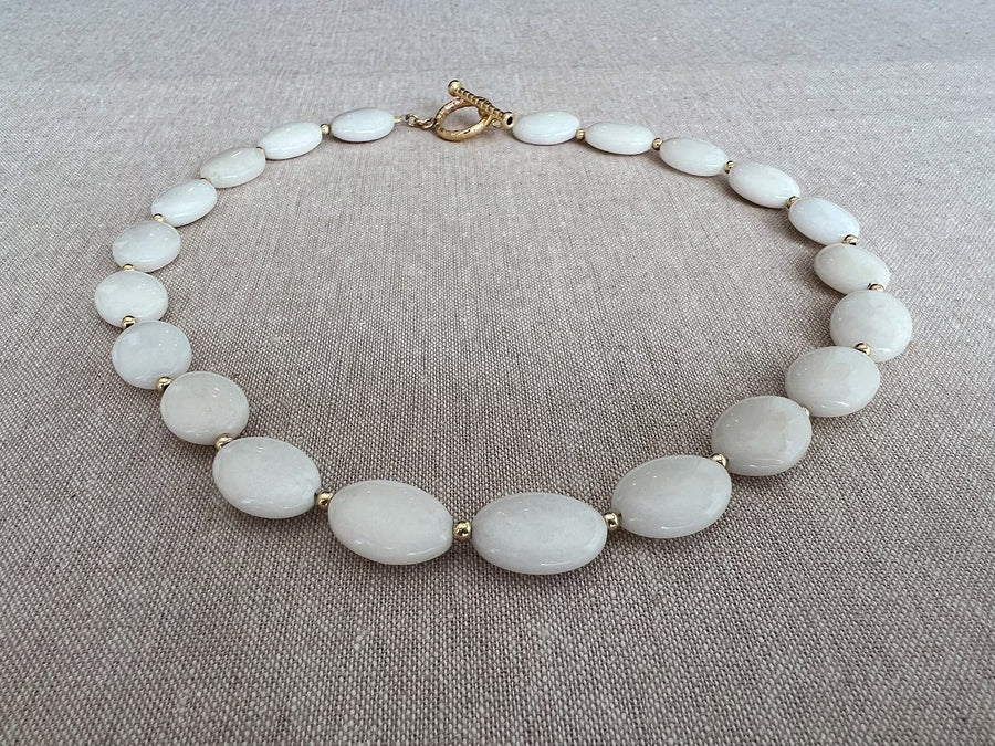 White Jade and Gold Bead Necklace