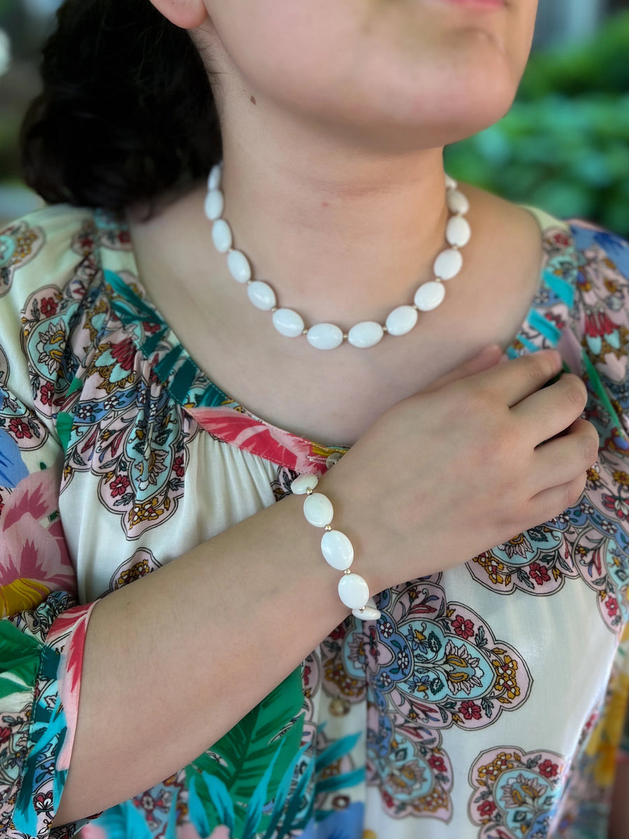 White Jade and Gold Bead Necklace