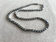 Men's Hematite Cube Necklace: Oxidized Sterling Silver Clasp