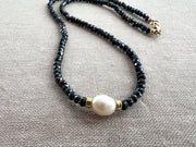 Black Spinel Necklace: Freshwater Pearl Accent, 14k Gold Filled