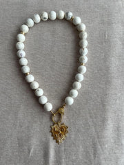 White Turquoise Necklace: 14k Gold Filled Heart Pendant, Boho Gemstone