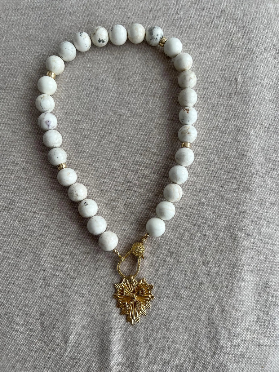 White Turquoise Necklace: 14k Gold Filled Heart Pendant, Boho Gemstone