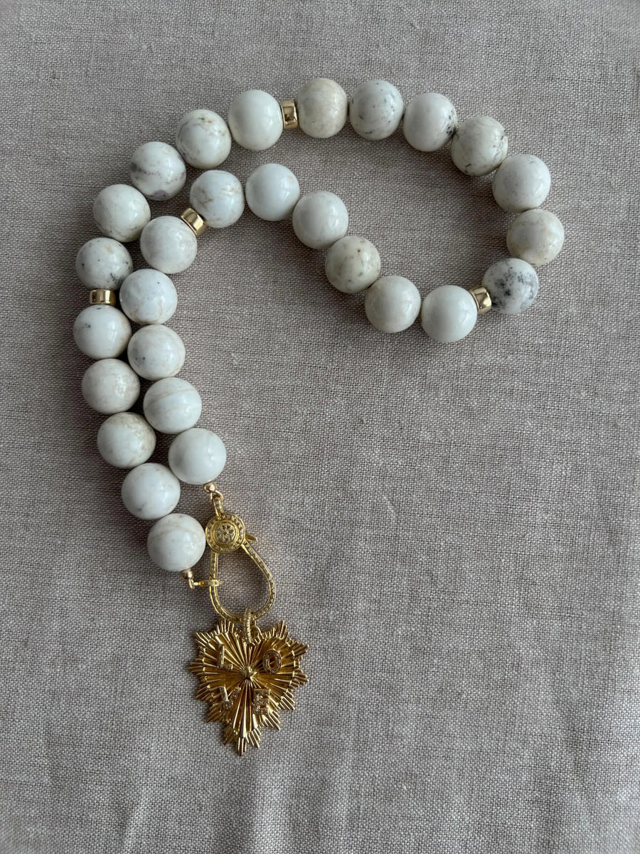 White Turquoise Necklace: 14k Gold Filled Heart Pendant, Boho Gemstone