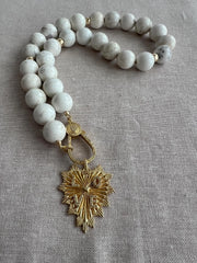 White Turquoise Necklace: 14k Gold Filled Heart Pendant, Boho Gemstone