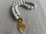 White Turquoise Necklace: 14k Gold Filled Heart Pendant, Boho Gemstone