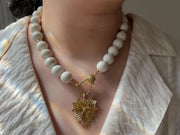 White Turquoise Necklace: 14k Gold Filled Heart Pendant, Boho Gemstone