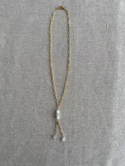 Moonstone Lariat Necklace: 14k Gold Filled Chain, June Birthstone