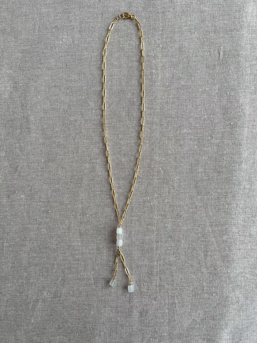Moonstone Lariat Necklace: 14k Gold Filled Chain, June Birthstone