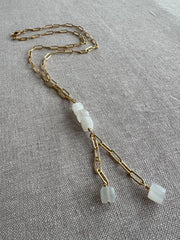 Moonstone Lariat Necklace: 14k Gold Filled Chain, June Birthstone