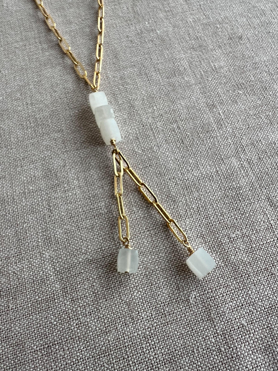 Moonstone Lariat Necklace: 14k Gold Filled Chain, June Birthstone