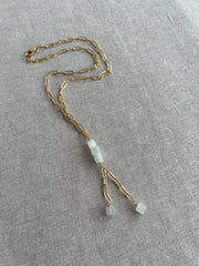 Moonstone Lariat Necklace: 14k Gold Filled Chain, June Birthstone