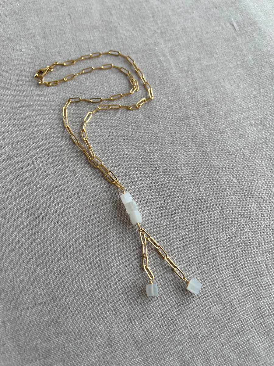 Moonstone Lariat Necklace: 14k Gold Filled Chain, June Birthstone
