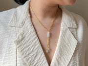 Moonstone Lariat Necklace: 14k Gold Filled Chain, June Birthstone