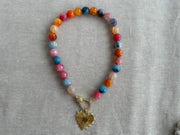 Agate Multi Color Necklace: Gold Starburst Heart Pendant, Statement Boho Jewelry