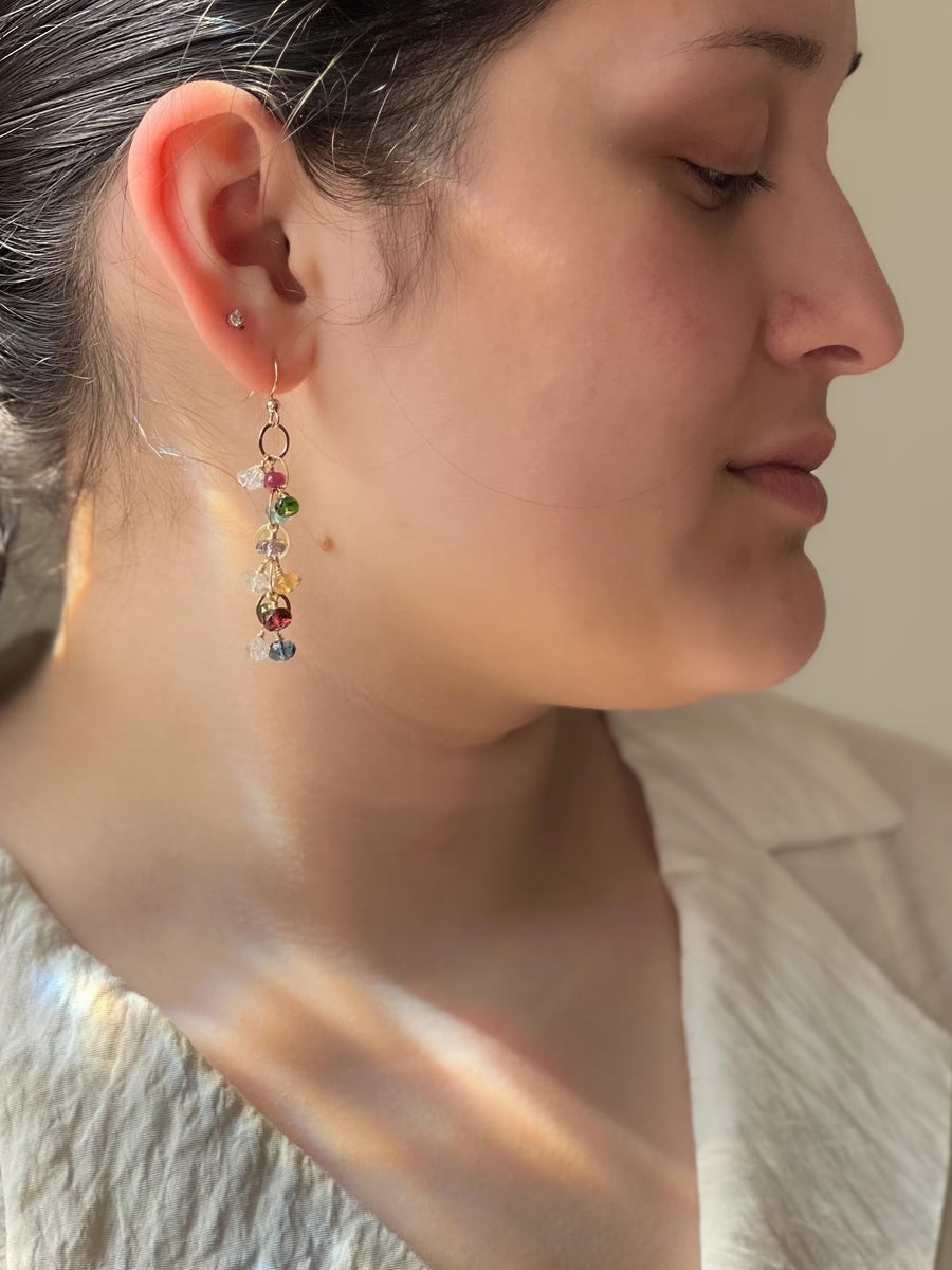 Mixed Gemstone Dangle Earrings: 14k Gold Filled Wire, Boho Jewelry