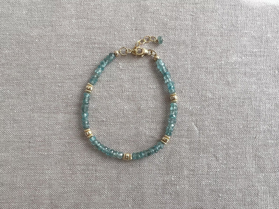 Blue Zircon Bracelet: Handmade Gemstone Bracelet with 14k Gold Accents