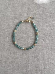 Blue Zircon Bracelet: Handmade Gemstone Bracelet with 14k Gold Accents