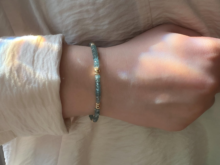 Blue Zircon Bracelet: Handmade Gemstone Bracelet with 14k Gold Accents