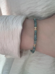 Blue Zircon Bracelet: Handmade Gemstone Bracelet with 14k Gold Accents