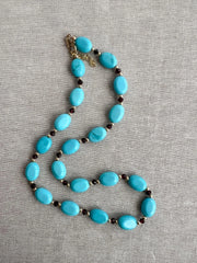 Turquoise & Garnet Necklace: 14k Gold Filled Accents, Gemstone Layering Necklace