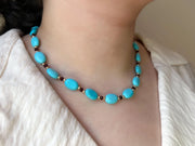 Turquoise & Garnet Necklace: 14k Gold Filled Accents, Gemstone Layering Necklace