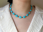 Turquoise & Garnet Necklace: 14k Gold Filled Accents, Gemstone Layering Necklace