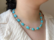 Turquoise Necklace: Freshwater Pearl Accents, 14k Gold Filled clasp