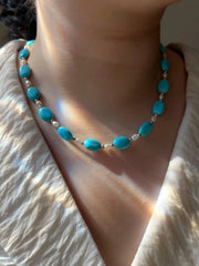Turquoise Necklace: Freshwater Pearl Accents, 14k Gold Filled clasp