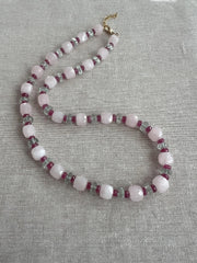 Rose Quartz Necklace: Prasiolite & Ruby Gemstone Boho Jewelry
